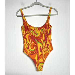 We Wore What Retro Swirl Cherry Red Danielle 3.0 One Piece Swimsuit Size Small